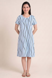 Zivame Knit Cotton Knee Length Nightdress - Ice Water — thumbnail 1